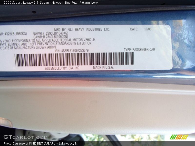 Newport Blue Pearl / Warm Ivory 2009 Subaru Legacy 2.5i Sedan