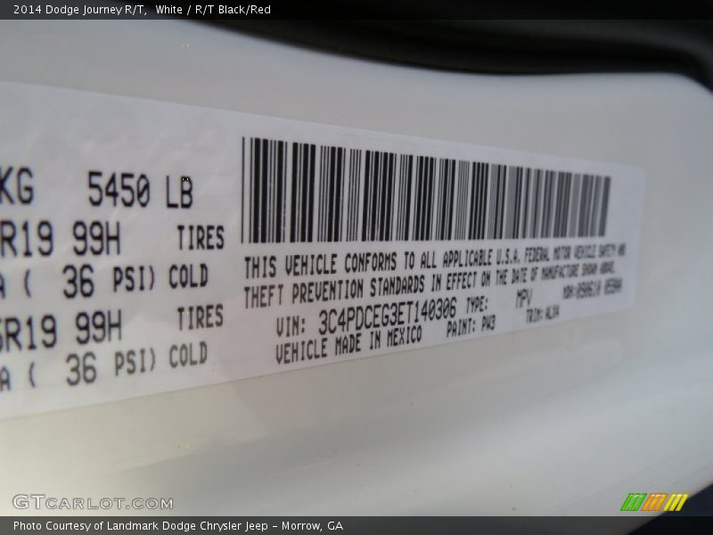 White / R/T Black/Red 2014 Dodge Journey R/T
