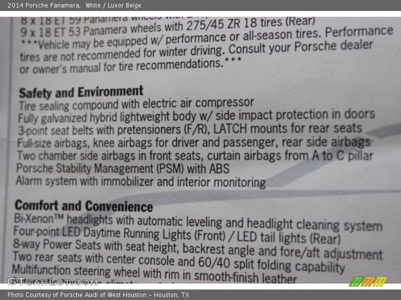  2014 Panamera  Window Sticker