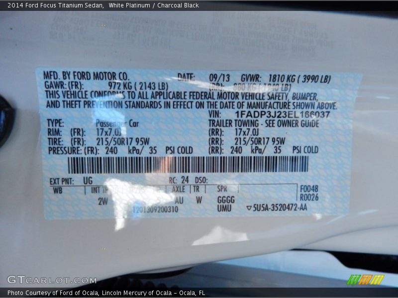 2014 Focus Titanium Sedan White Platinum Color Code UG