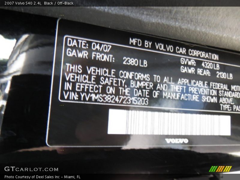 Black / Off-Black 2007 Volvo S40 2.4i