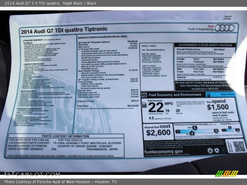  2014 Q7 3.0 TDI quattro Window Sticker