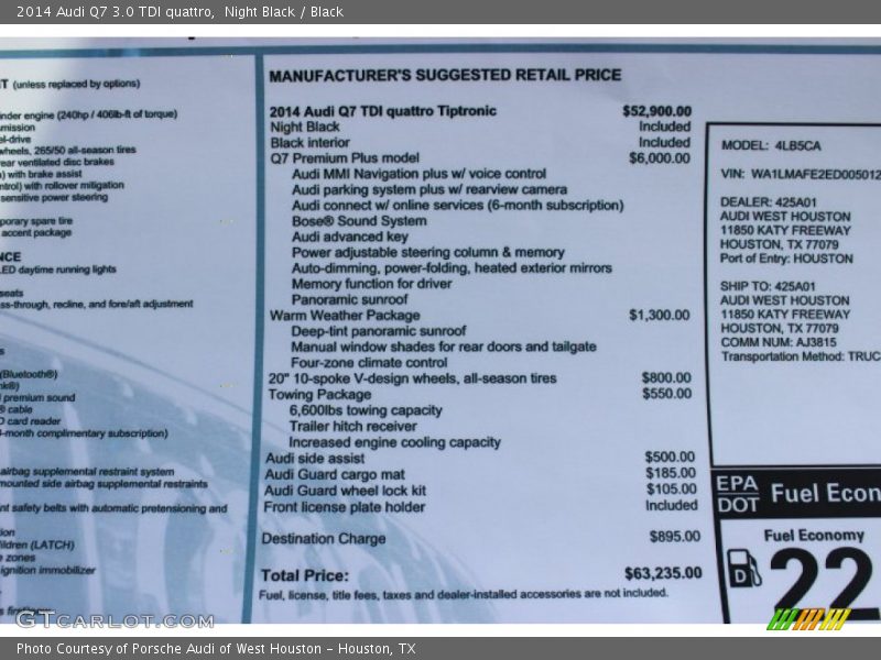  2014 Q7 3.0 TDI quattro Window Sticker