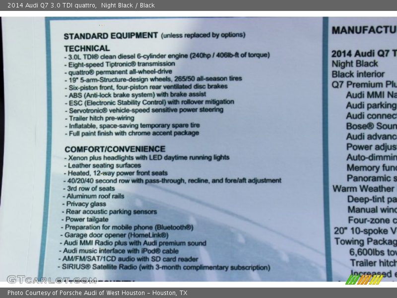  2014 Q7 3.0 TDI quattro Window Sticker