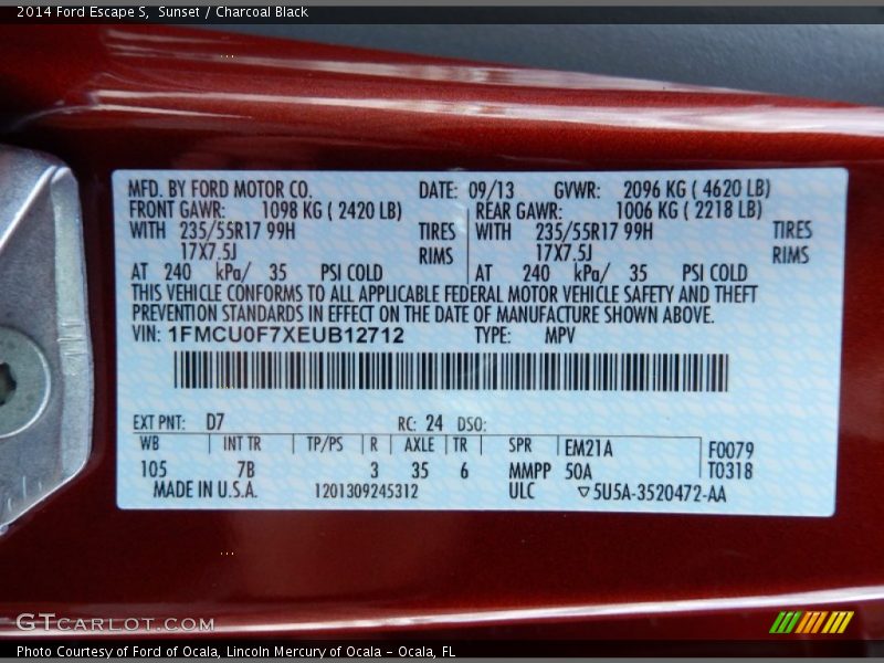 Sunset / Charcoal Black 2014 Ford Escape S