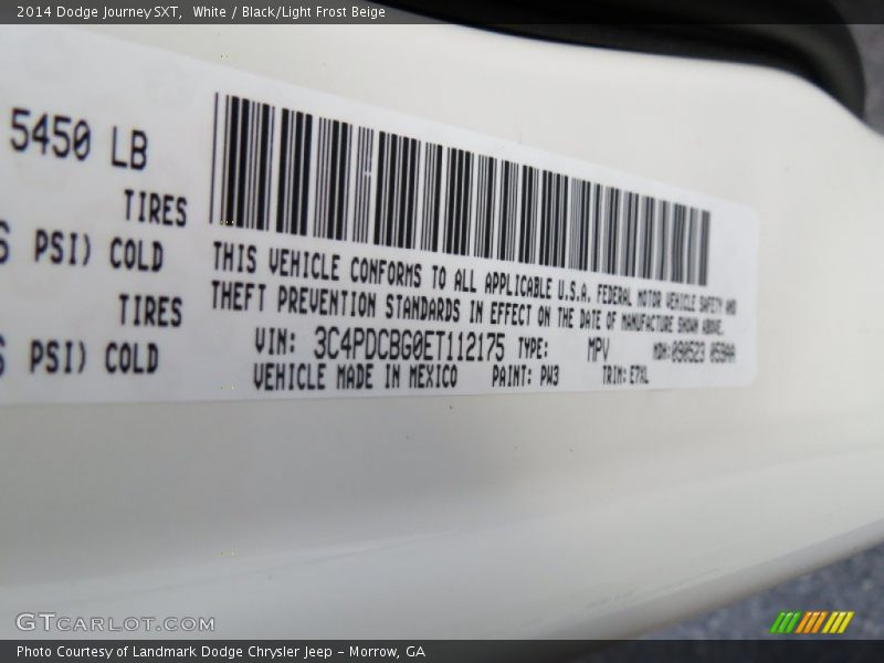 White / Black/Light Frost Beige 2014 Dodge Journey SXT