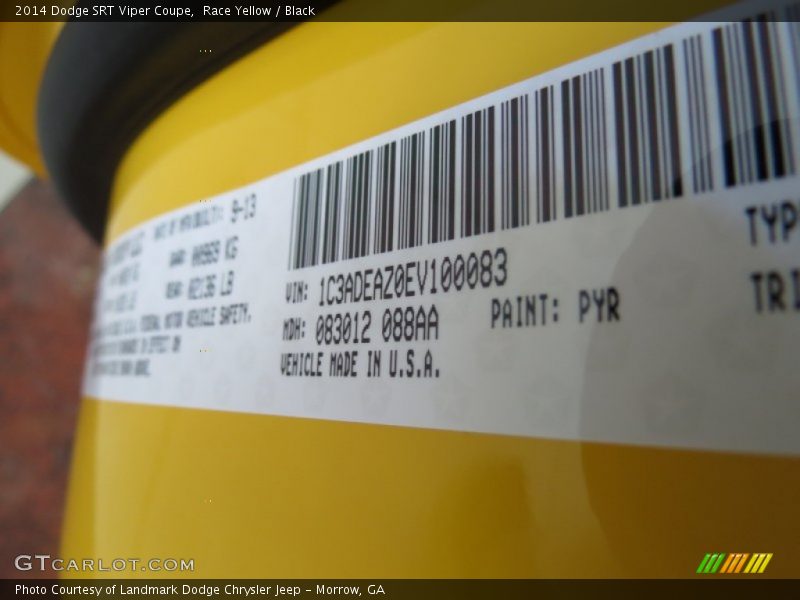 2014 SRT Viper Coupe Race Yellow Color Code PYR