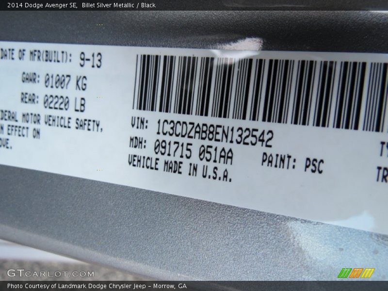 Billet Silver Metallic / Black 2014 Dodge Avenger SE