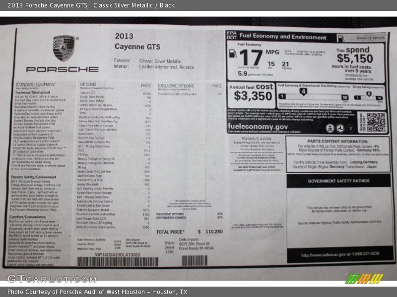  2013 Cayenne GTS Window Sticker