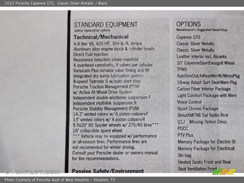  2013 Cayenne GTS Window Sticker