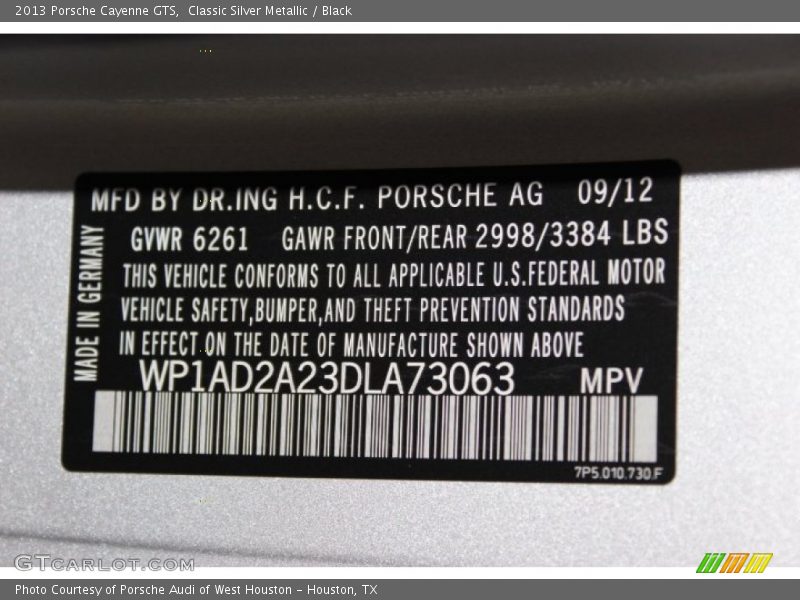 Classic Silver Metallic / Black 2013 Porsche Cayenne GTS