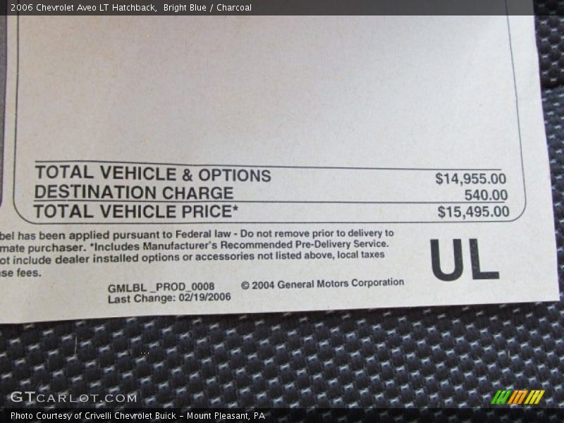 Bright Blue / Charcoal 2006 Chevrolet Aveo LT Hatchback