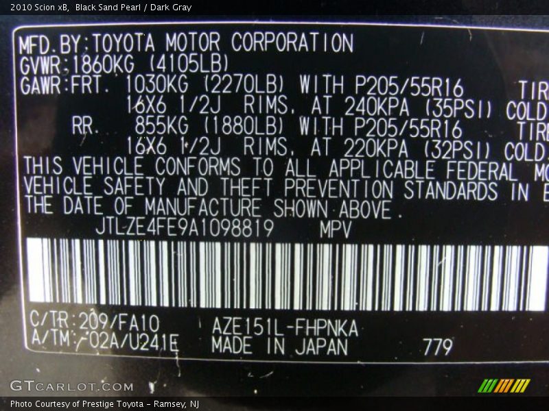 Black Sand Pearl / Dark Gray 2010 Scion xB