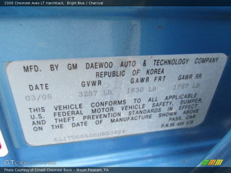 Bright Blue / Charcoal 2006 Chevrolet Aveo LT Hatchback