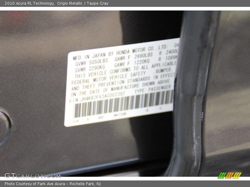 Grigio Metallic / Taupe Gray 2010 Acura RL Technology