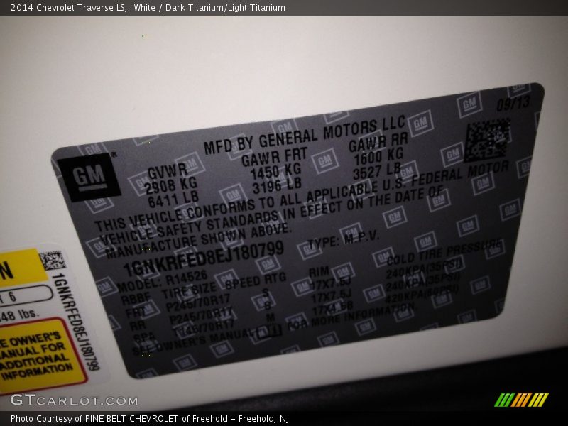 White / Dark Titanium/Light Titanium 2014 Chevrolet Traverse LS