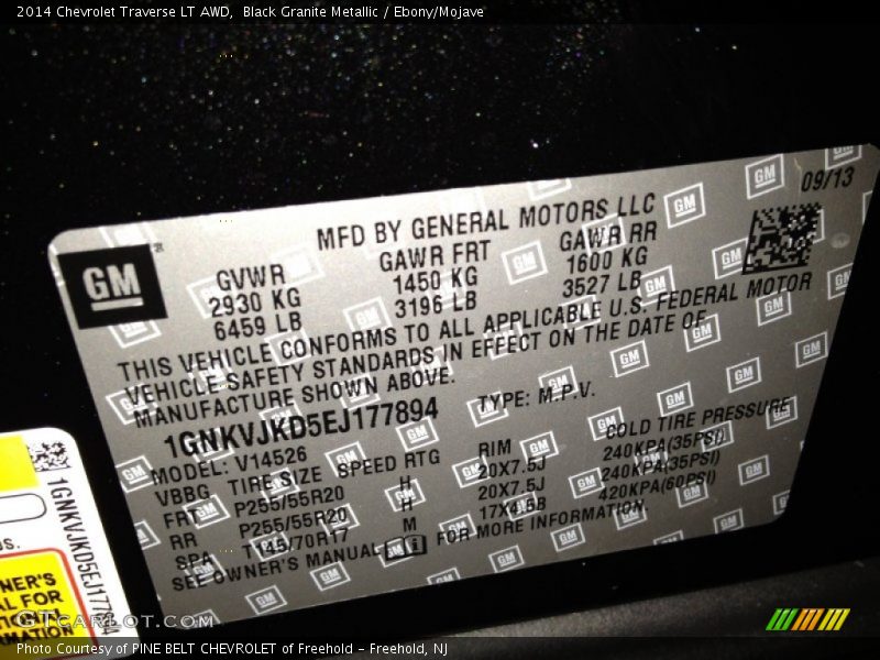 Black Granite Metallic / Ebony/Mojave 2014 Chevrolet Traverse LT AWD