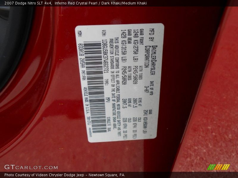 Inferno Red Crystal Pearl / Dark Khaki/Medium Khaki 2007 Dodge Nitro SLT 4x4