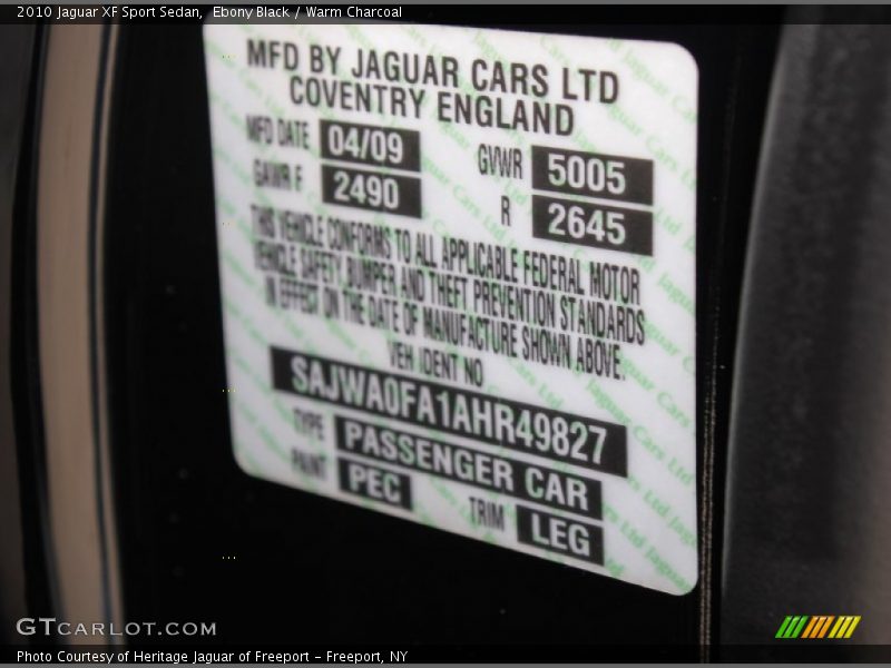 Ebony Black / Warm Charcoal 2010 Jaguar XF Sport Sedan