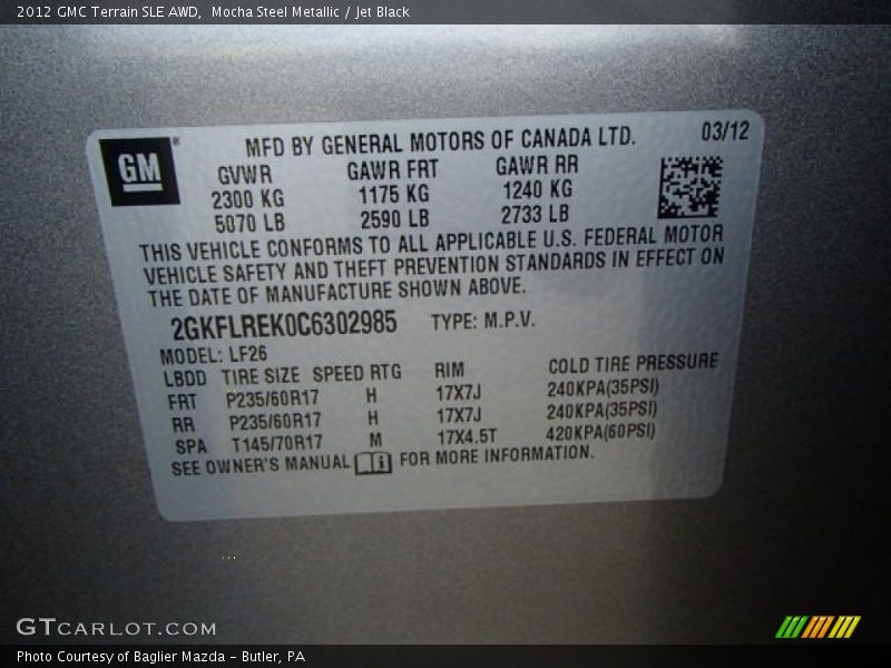 Mocha Steel Metallic / Jet Black 2012 GMC Terrain SLE AWD