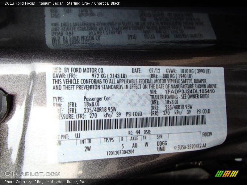 Sterling Gray / Charcoal Black 2013 Ford Focus Titanium Sedan
