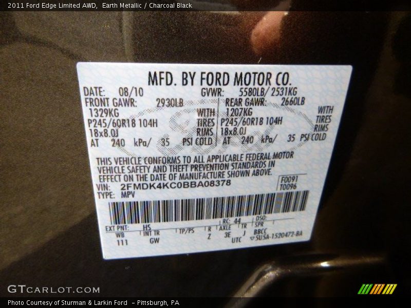 2011 Edge Limited AWD Earth Metallic Color Code HS