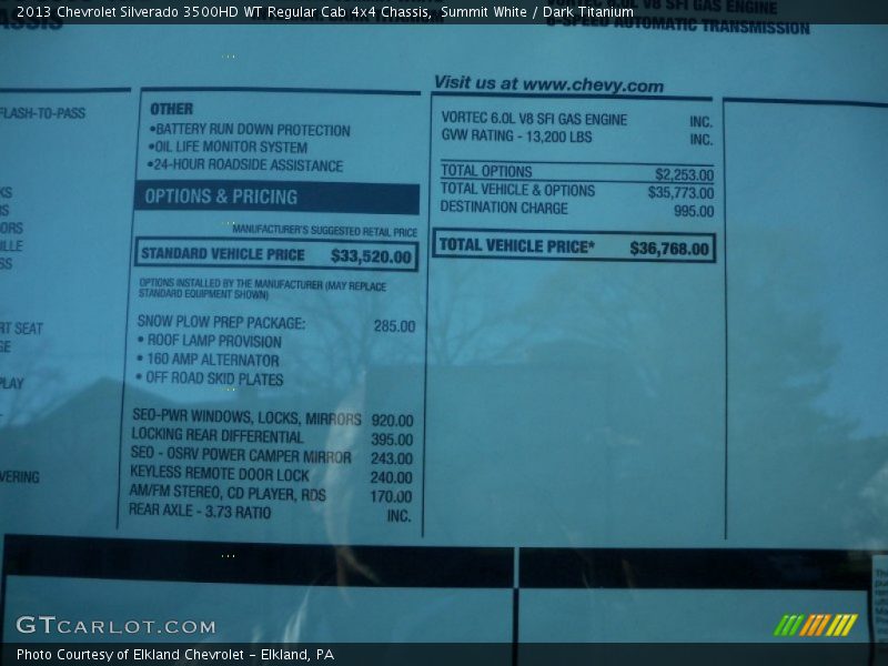 Summit White / Dark Titanium 2013 Chevrolet Silverado 3500HD WT Regular Cab 4x4 Chassis