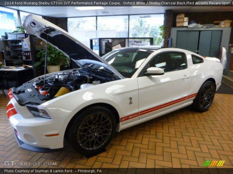 Oxford White / Shelby Charcoal Black/Red Accents Recaro Sport Seats 2014 Ford Mustang Shelby GT500 SVT Performance Package Coupe