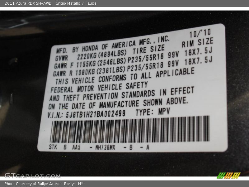 Grigio Metallic / Taupe 2011 Acura RDX SH-AWD