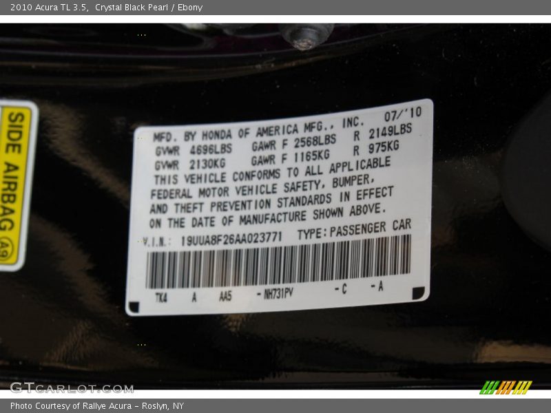 Crystal Black Pearl / Ebony 2010 Acura TL 3.5