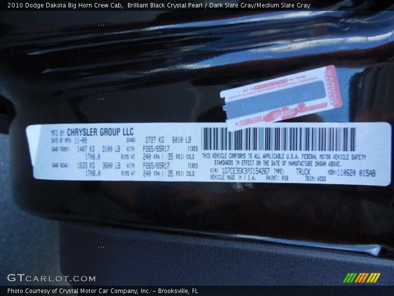 Brilliant Black Crystal Pearl / Dark Slate Gray/Medium Slate Gray 2010 Dodge Dakota Big Horn Crew Cab