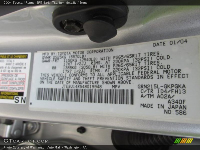 Titanium Metallic / Stone 2004 Toyota 4Runner SR5 4x4