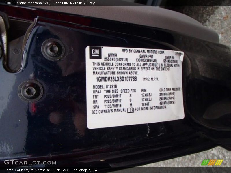Dark Blue Metallic / Gray 2006 Pontiac Montana SV6