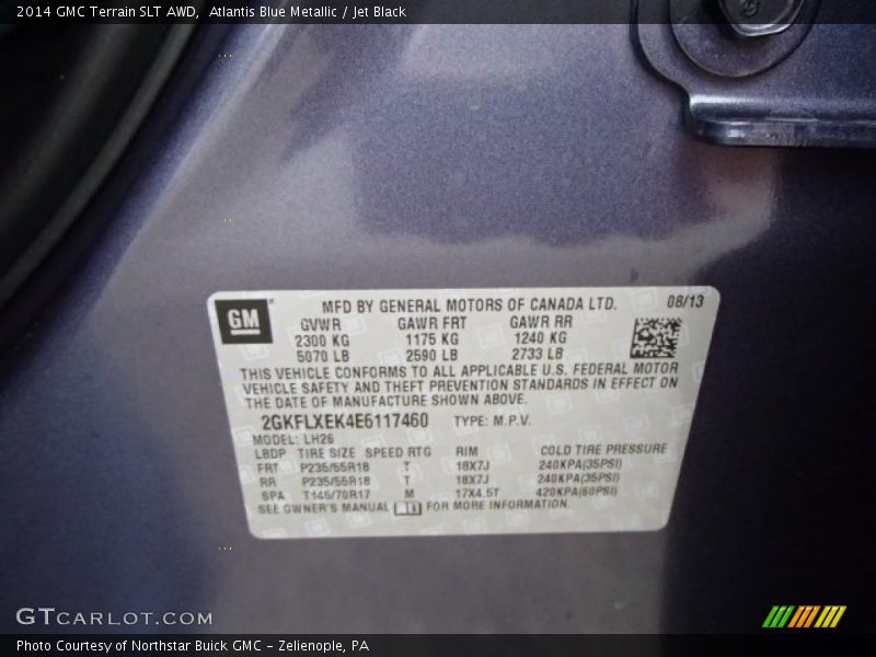 Info Tag of 2014 Terrain SLT AWD