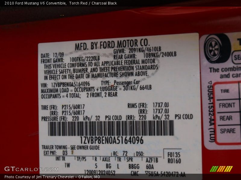 Torch Red / Charcoal Black 2010 Ford Mustang V6 Convertible