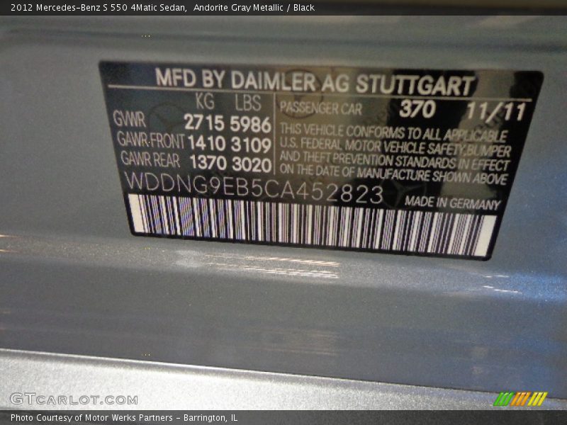 2012 S 550 4Matic Sedan Andorite Gray Metallic Color Code 370