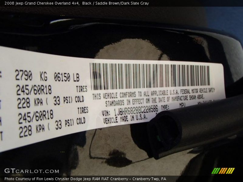 Black / Saddle Brown/Dark Slate Gray 2008 Jeep Grand Cherokee Overland 4x4