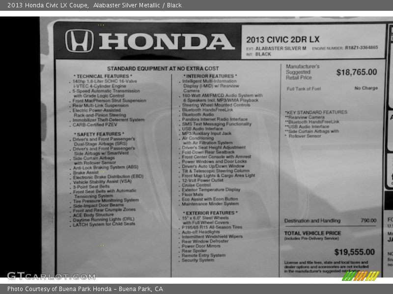 Alabaster Silver Metallic / Black 2013 Honda Civic LX Coupe