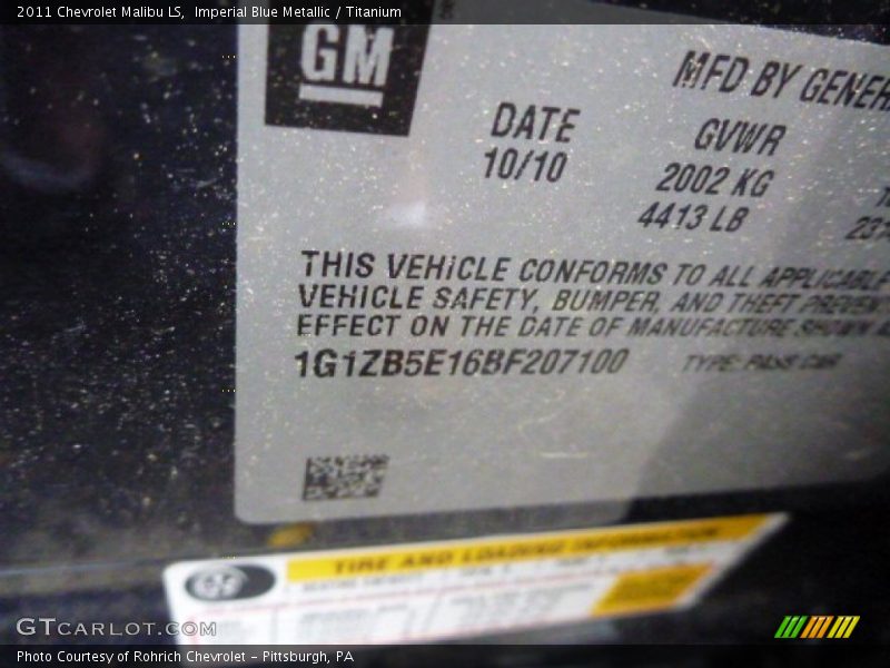 Imperial Blue Metallic / Titanium 2011 Chevrolet Malibu LS