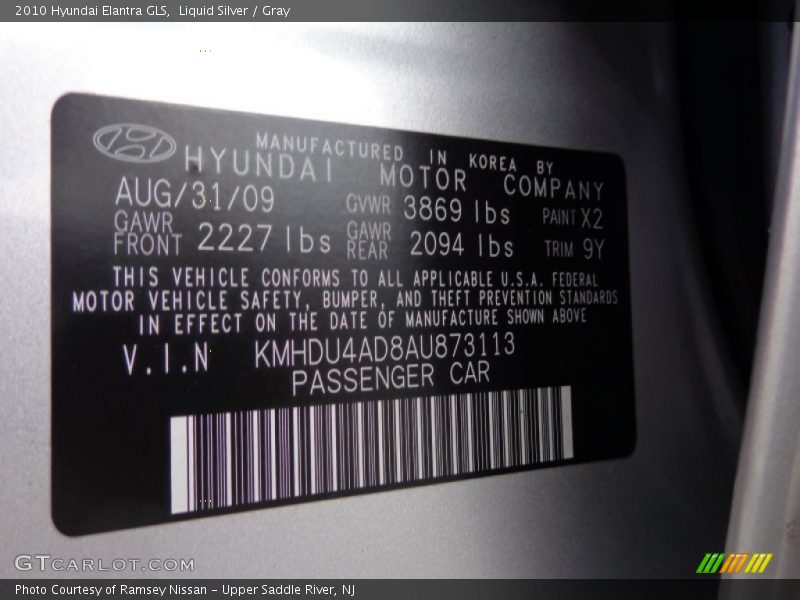 Liquid Silver / Gray 2010 Hyundai Elantra GLS