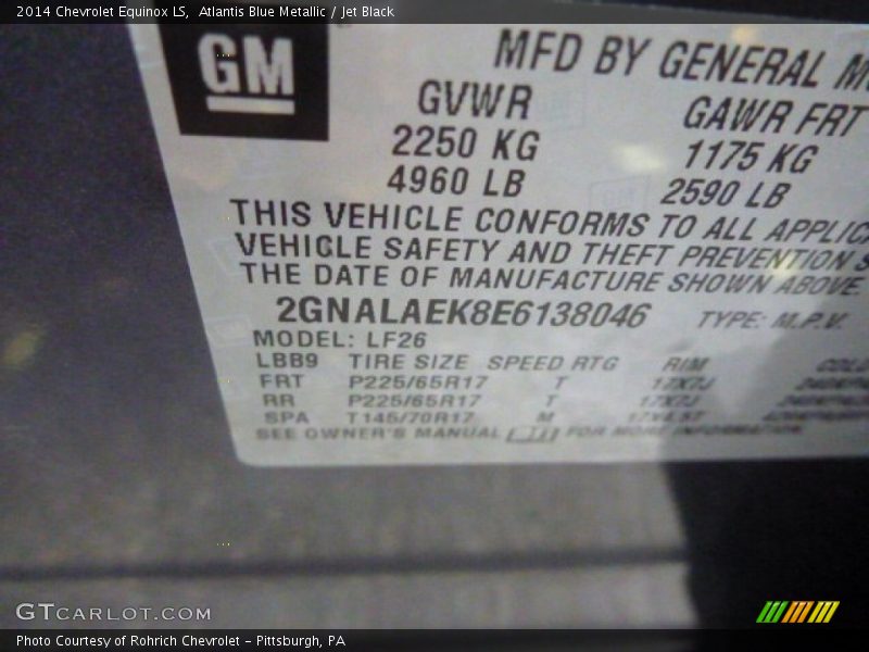 Atlantis Blue Metallic / Jet Black 2014 Chevrolet Equinox LS