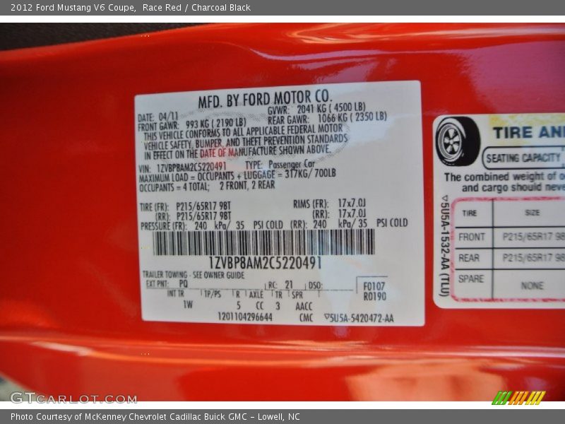 Race Red / Charcoal Black 2012 Ford Mustang V6 Coupe