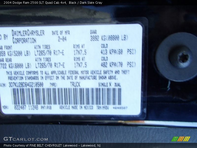 Black / Dark Slate Gray 2004 Dodge Ram 2500 SLT Quad Cab 4x4