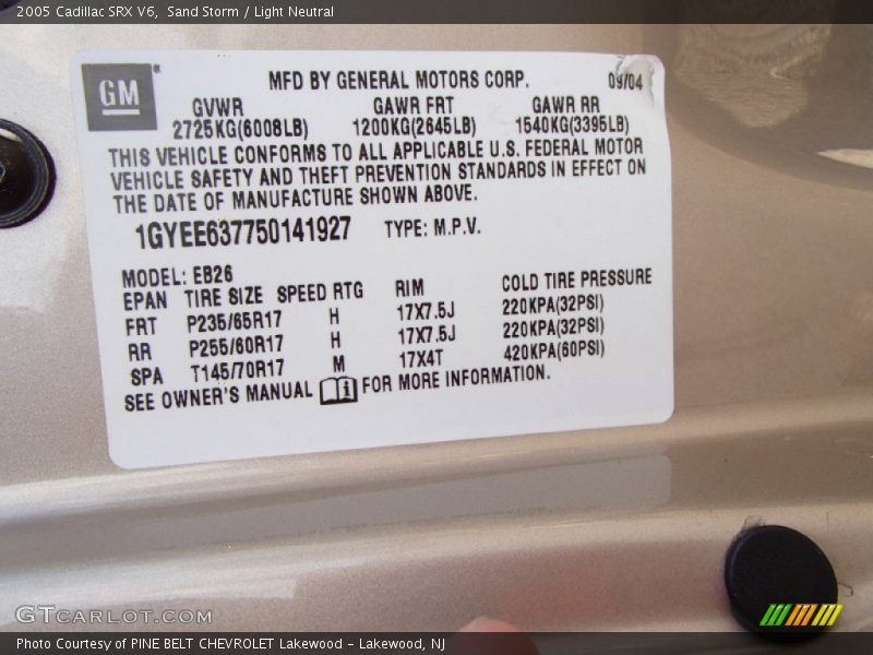 Sand Storm / Light Neutral 2005 Cadillac SRX V6
