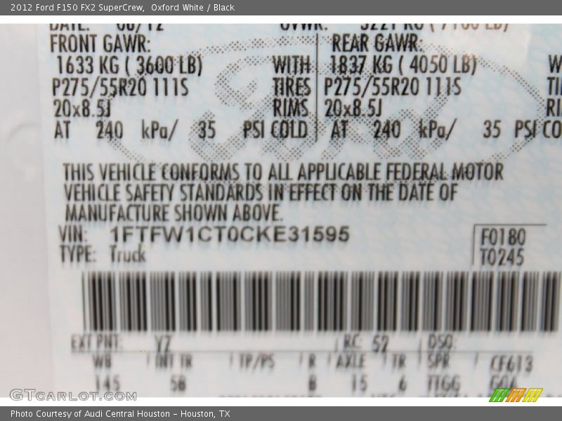 Oxford White / Black 2012 Ford F150 FX2 SuperCrew