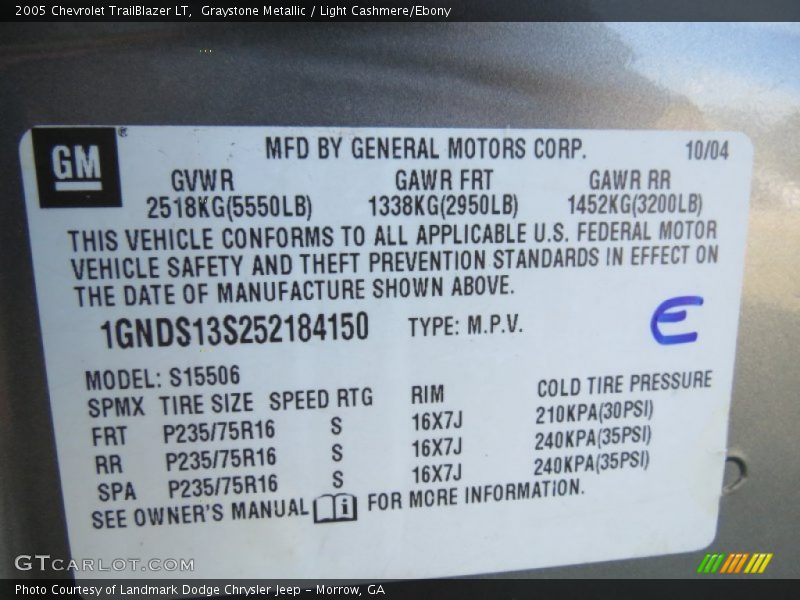 Graystone Metallic / Light Cashmere/Ebony 2005 Chevrolet TrailBlazer LT