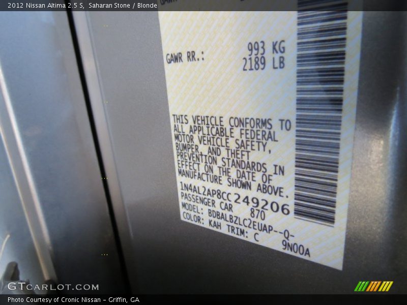 Saharan Stone / Blonde 2012 Nissan Altima 2.5 S