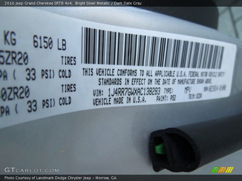 Bright Silver Metallic / Dark Slate Gray 2010 Jeep Grand Cherokee SRT8 4x4