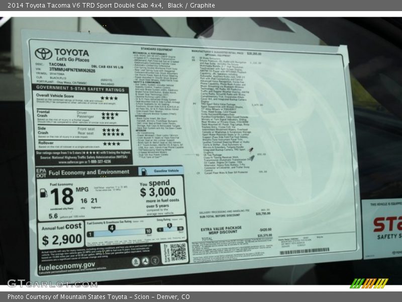Black / Graphite 2014 Toyota Tacoma V6 TRD Sport Double Cab 4x4