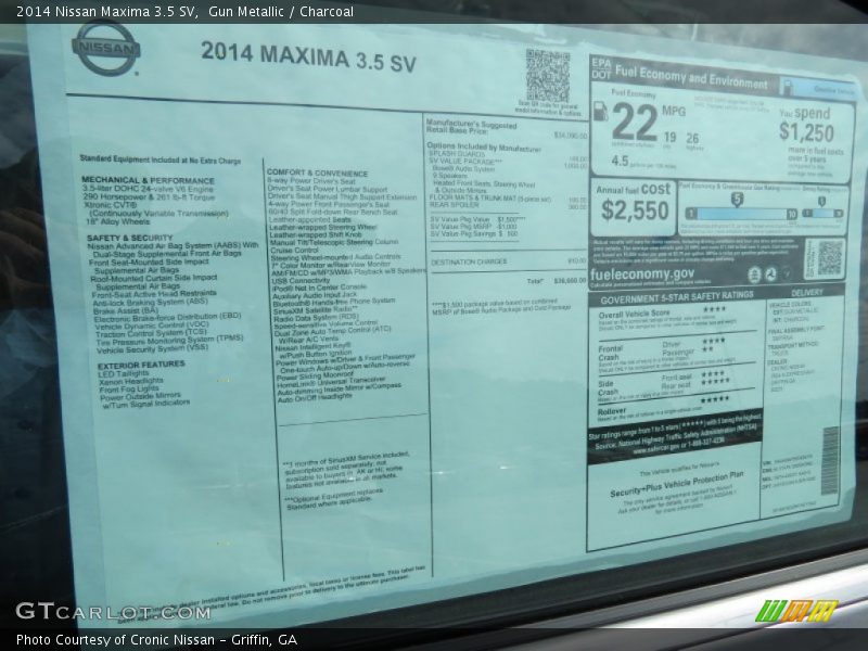  2014 Maxima 3.5 SV Window Sticker